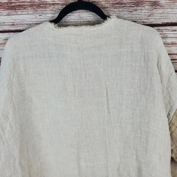 Match Point Womens Small Beige/Tan Color Block Linen Dolman Sleeve Tunic Top #28 - Picture 9 of 10